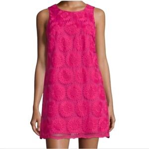 CeCe Dress Women’s 2 Hot Pink Embroidered Flower Sleeveless Shift